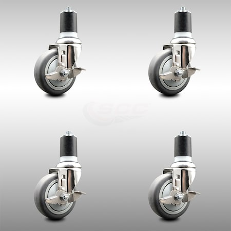 Service Caster 4 Inch 316SS Thermoplastic Rubber Swivel 1-7/8 Inch Stem Caster Set Brake SCC SCC-SS316EX20S414-TPRB-TLB-178-4